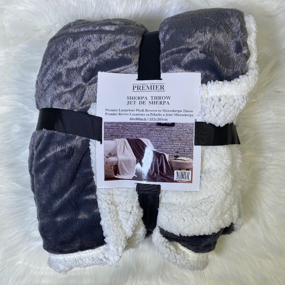 ✨SALE✨Charcoal Chrome Micromink Sherpa Throw - Picture 1 of 3
